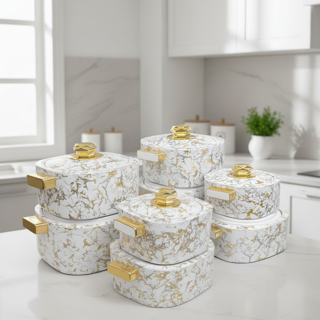 Quality Marble Hot Pots 4 Piece Set 1L 2L 3L 4L Insulated Food Warmers