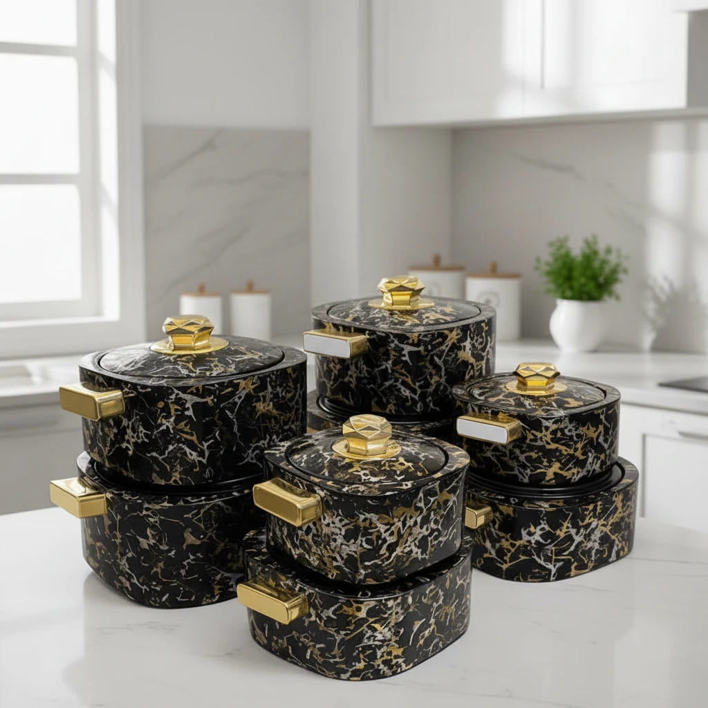 Quality Marble Hot Pots 4 Piece Set 1L 2L 3L 4L Insulated Food Warmers Kitchen & Dining Coolers