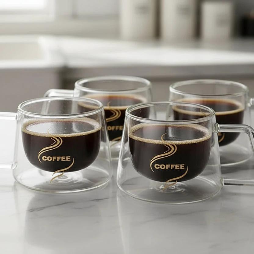 2 Piece Double Wall Borosilicate Coffee Mug Set 200ml Insulated Kitchen & Dining Mugs