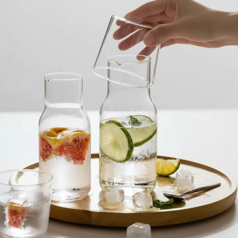 Bedside Night Glass Water Bottle with Drinking Glass 520ml Bottle 250ml Glass Transparent Elegant Kitchen & Dining Serving Pitchers & Carafes