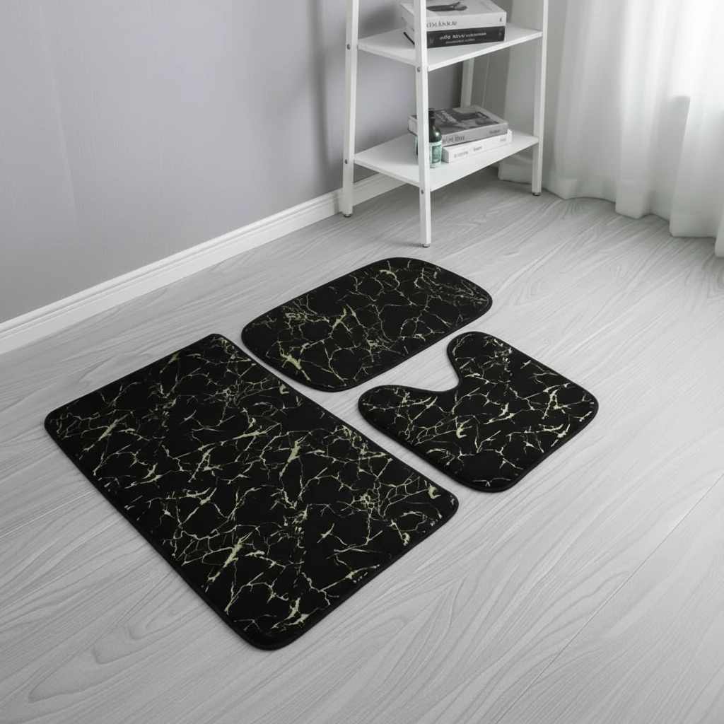 Marble Bathroom Mats – 3pcs Set Bathroom Mats Bath Mats & Rugs