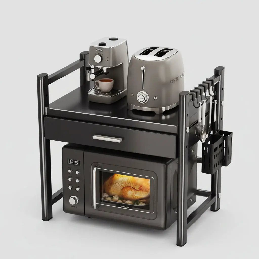Heavy-Duty Microwave Stand with Storage Drawer Black Kitchen Furniture Microwave Oven Accessories