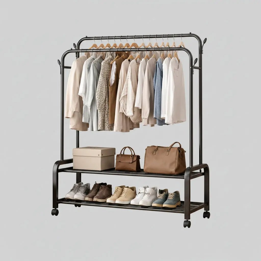 Heavy-Duty Double Rail Clothes Rack Storage & Organisation Garment Racks