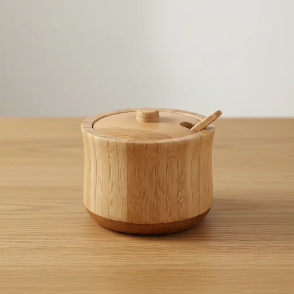 Bamboo Sugar Dish with Spoon Kitchen Appliances Sugar Bowls & Creamers