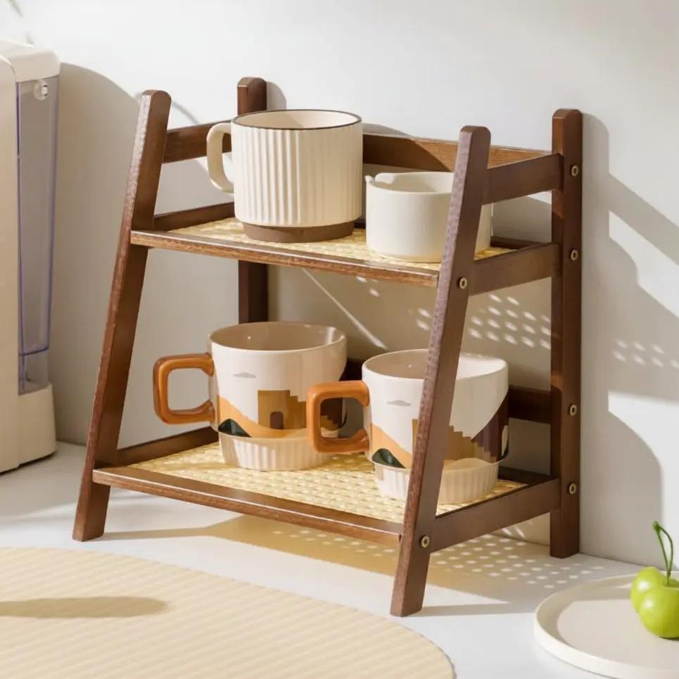 2-Tier Wooden Desktop Storage Shelf Home & Office Storage Rack Bookcases & Shelves