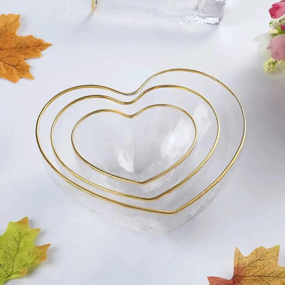 3 Pcs Heart-Shaped Glass Salad Bowl Set Kitchen & Dining Serving Bowls