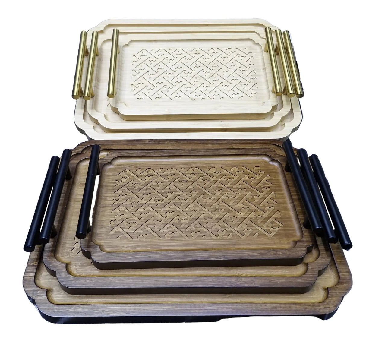3-Piece Nested Bamboo Serving Trays with Handles Kitchen & Dining Serving Trays