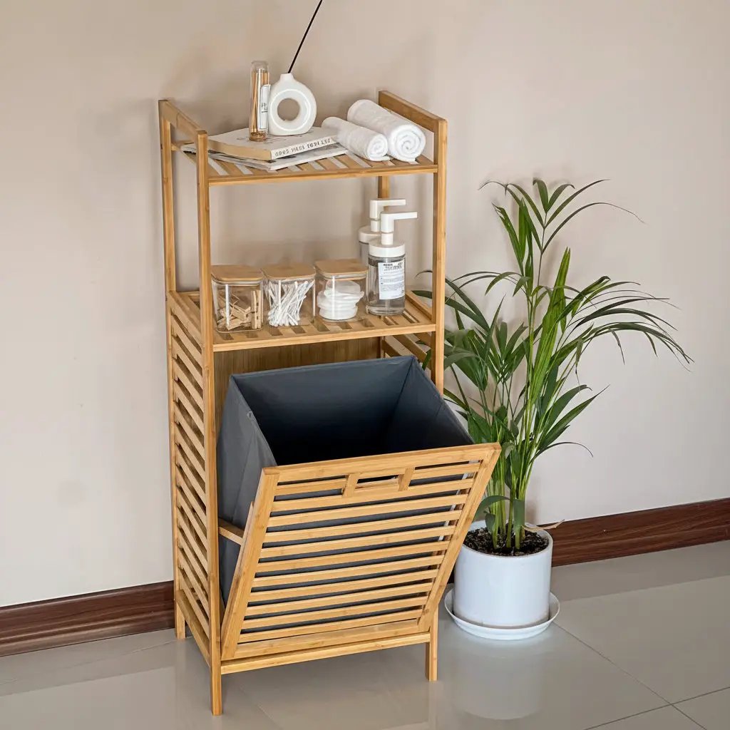 2-in-1 Bamboo Laundry Hamper with Shelf & Fabric Liner Home & Living Laundry Hampers