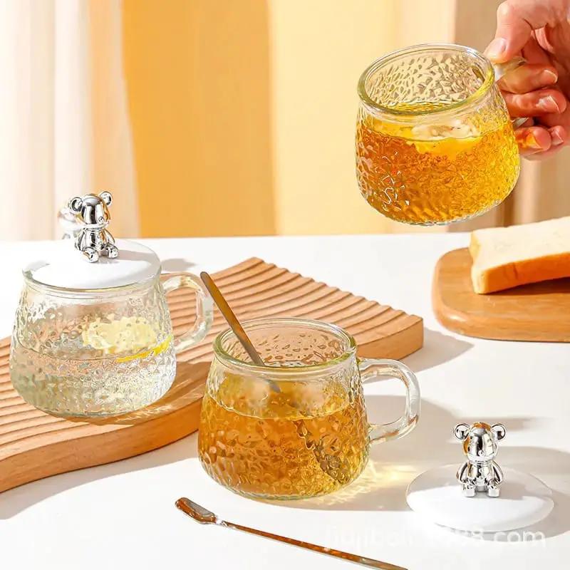 Borosilicate Glass Cup with Lid & Spoon 250ml Glassware Coffee & Tea Cups