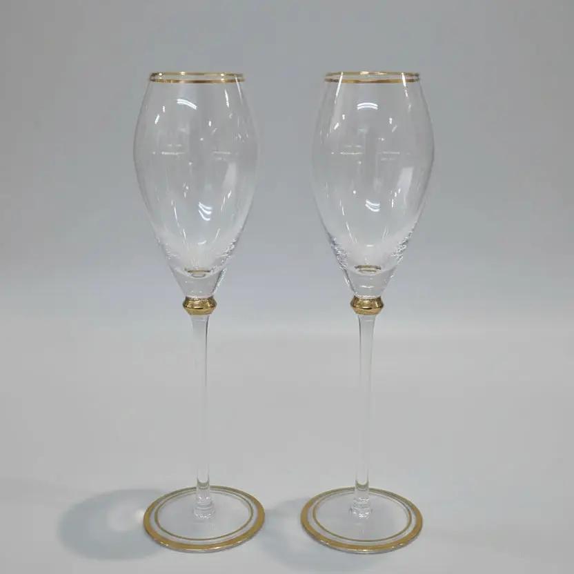 Long Stem Wine Glasses with Gold Rim Set of 6 Glassware Wine Glasses