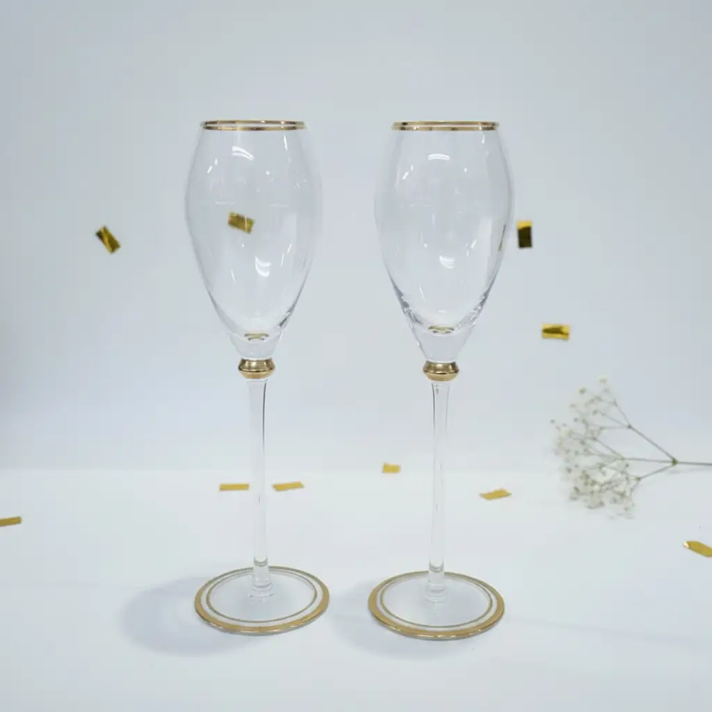 Long Stem Wine Glasses with Gold Rim Set of 6 Glassware Wine Glasses