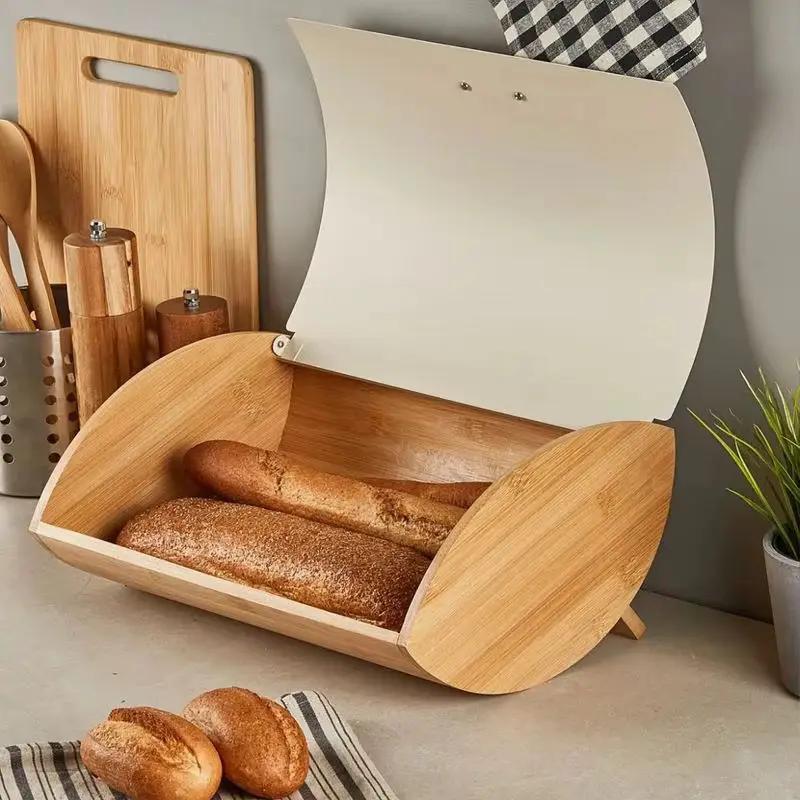 Bamboo Bread Bin with Metallic Cover Kitchen & Storage Bread Boxes