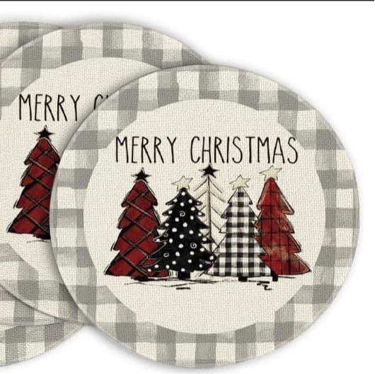 34cm Plaid Christmas Round Placemats Set Of 4 Placemats Placemats