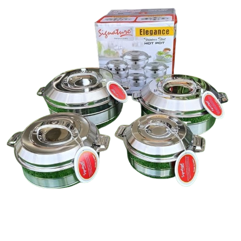 4pcs Stainless Steel Insulated Hotpot Set - 1L, 1.5L, 2.5L, 3.5L Kitchenware Serving Platters