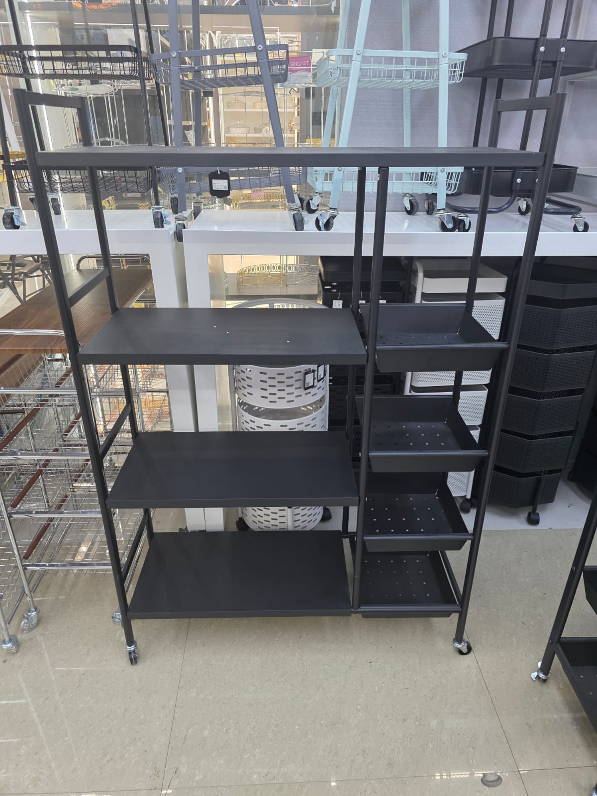 Multifunctional Strong Metallic Kitchen Rack – 8 Removable Baskets with Lockable Wheels