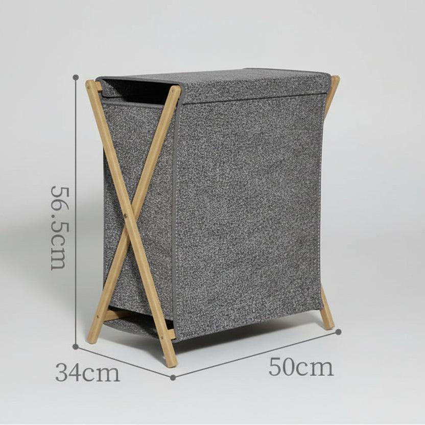 Foldable Laundry Hamper with Cover Lid - Large Capacity with Bamboo Stand
