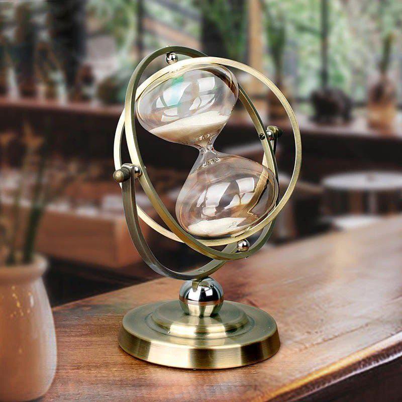 Hourglass Globe Timer Ornament Statue - Antique Metal Sand Watch Sculpture Home & Living Hourglasses