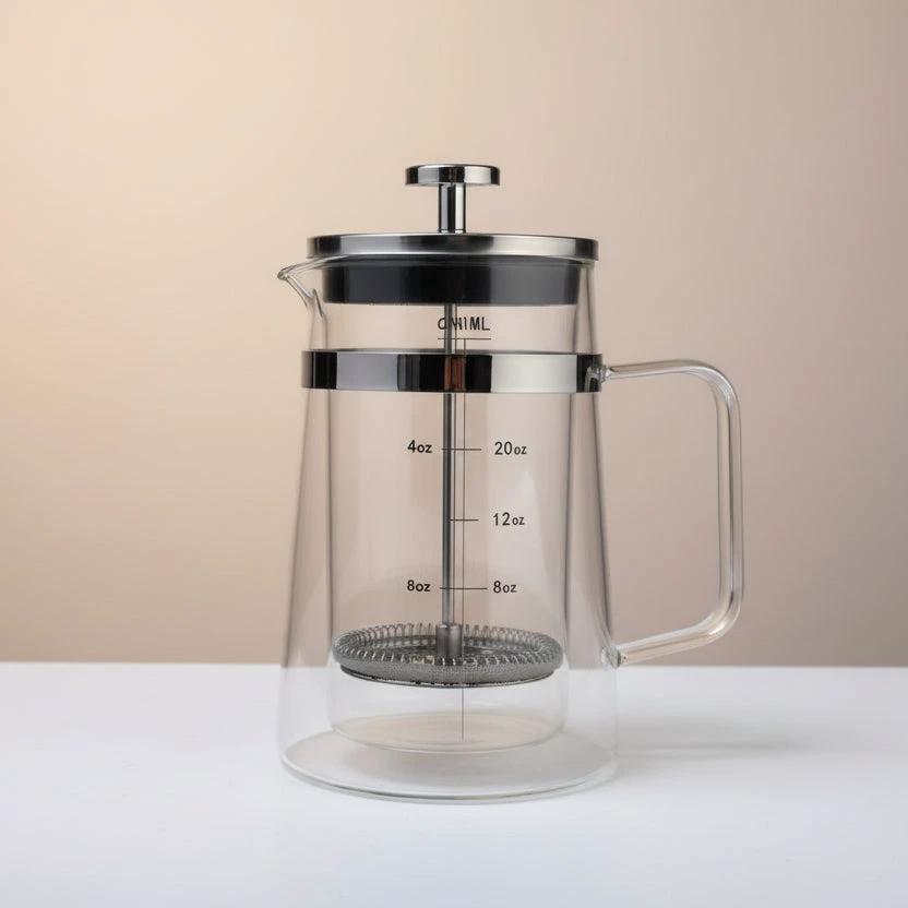 Double Walled Borosilicate French Press Coffee Maker 650ml Heat Resistant Kitchen & Dining French Presses