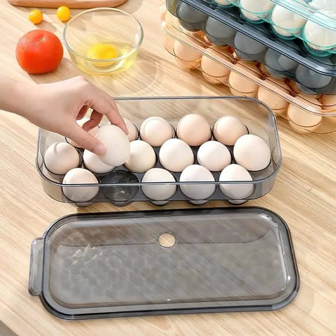 Egg Storage Box Transparent Stackable Refrigerator Holder 16 Eggs with Lid Kitchen & Dining Food Storage Containers