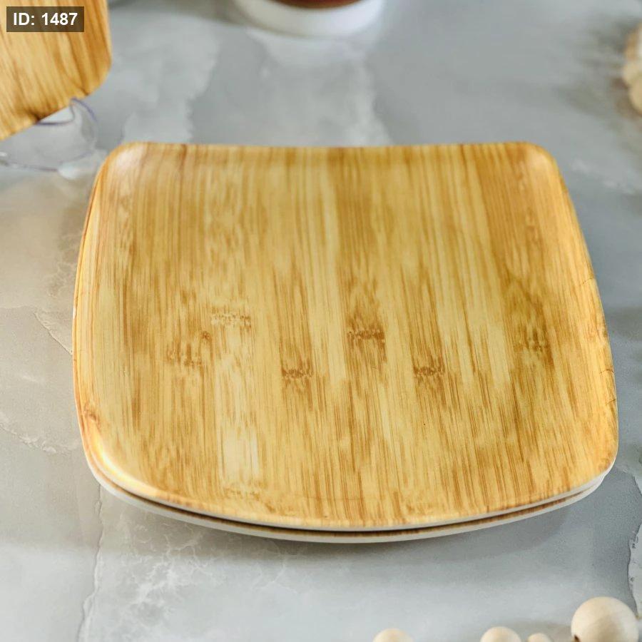 Quality Squared Bamboo Design Melamine Dinner Plates 12 Pieces Set Kitchen & Dining Plates