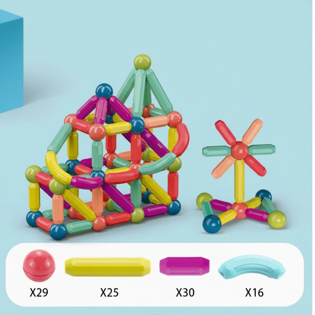 3D Magnetic Sticks Set - 100pcs Mixed Colours Toys & Games Construction Set Toys