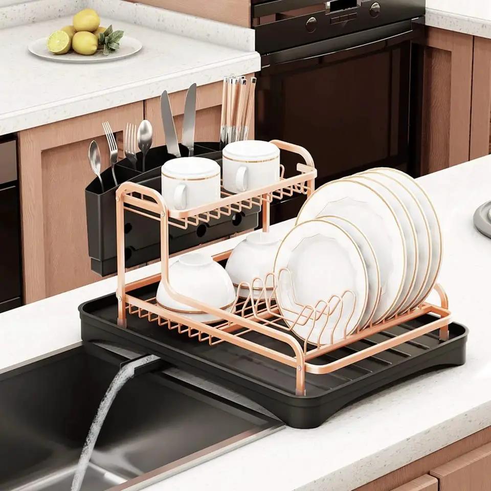 Aluminium Dish Drying Rack & Sink Organizer – Gold Kitchen Storage Dish Racks