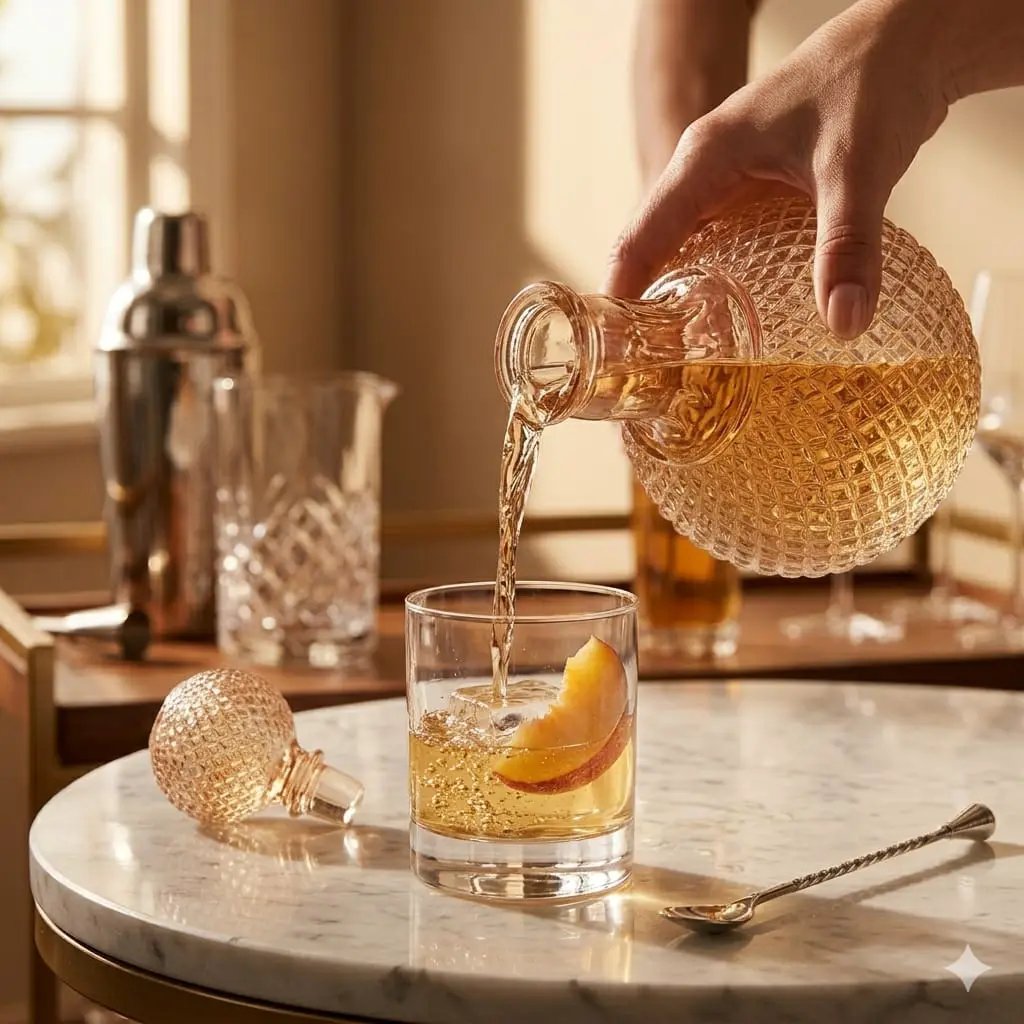 Round Gold Whiskey Decanter – 1L Home Bar & Drinkware Decanters