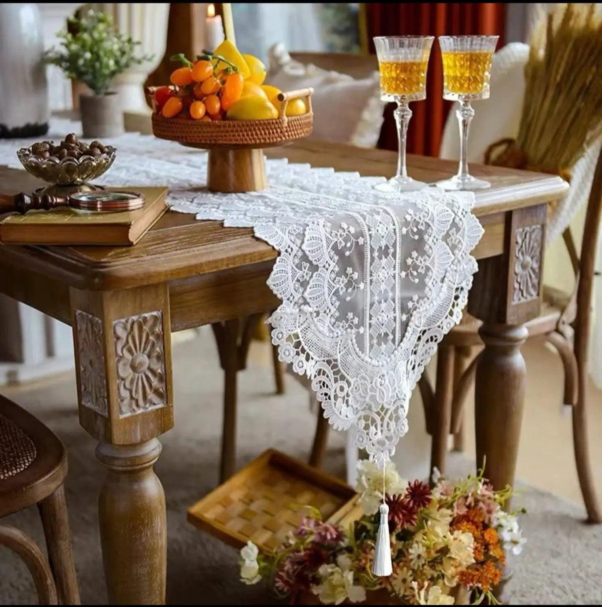 White Lace Embroidered Floral Table Runner 35x210cm Table Linen Table Runners