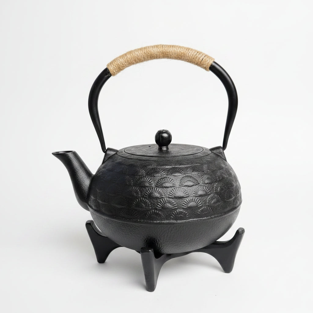 Japanese Cast Iron Tetsubin Kettle 1600ml Hobnail Rope Handle with Trivet Stand Kitchen & Dining Stovetop Kettles