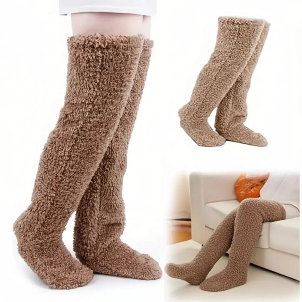 Over-Knee Fuzzy Plush Slipper Stockings Clothing & Accessories Knee Socks