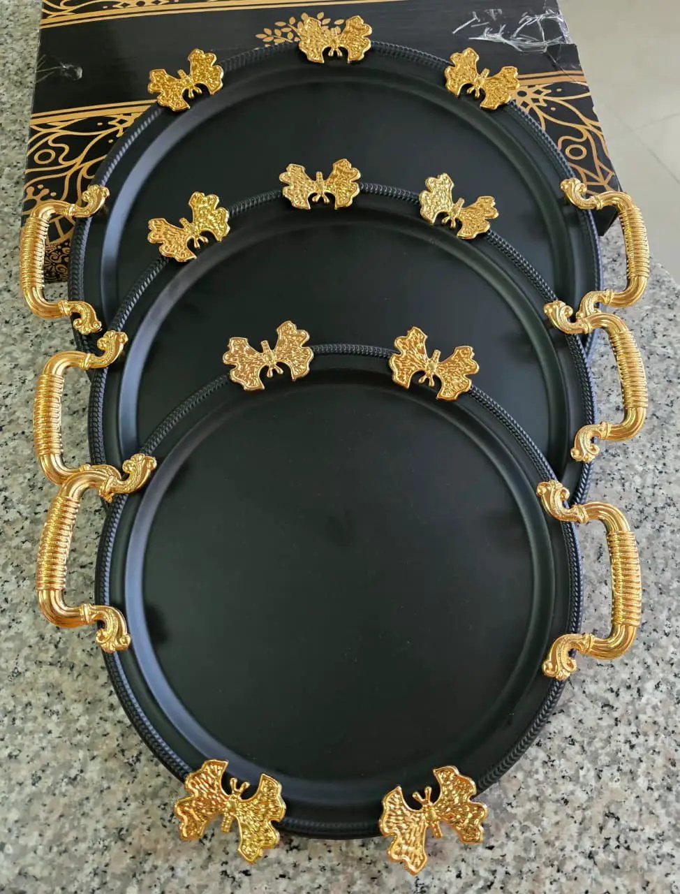 3pcs Stainless Steel Serving Trays with Gold Handles Serving Tray Serving Trays