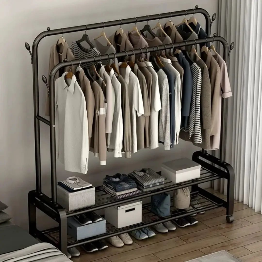 Heavy-Duty Double Rail Clothes Rack Storage & Organisation Garment Racks