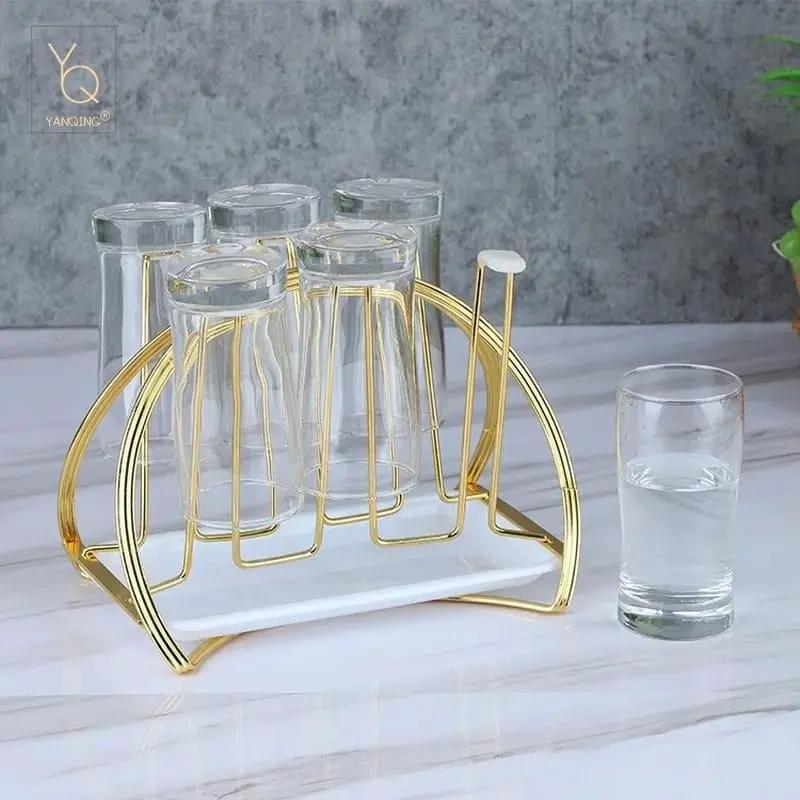 Gold Metal Glass Drying Rack with Drain Tray Dish Racks & Drain Boards