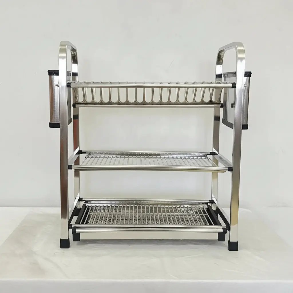 Heavy Duty 3-Tier Aluminium Dish Rack Kitchen Storage Dish Racks