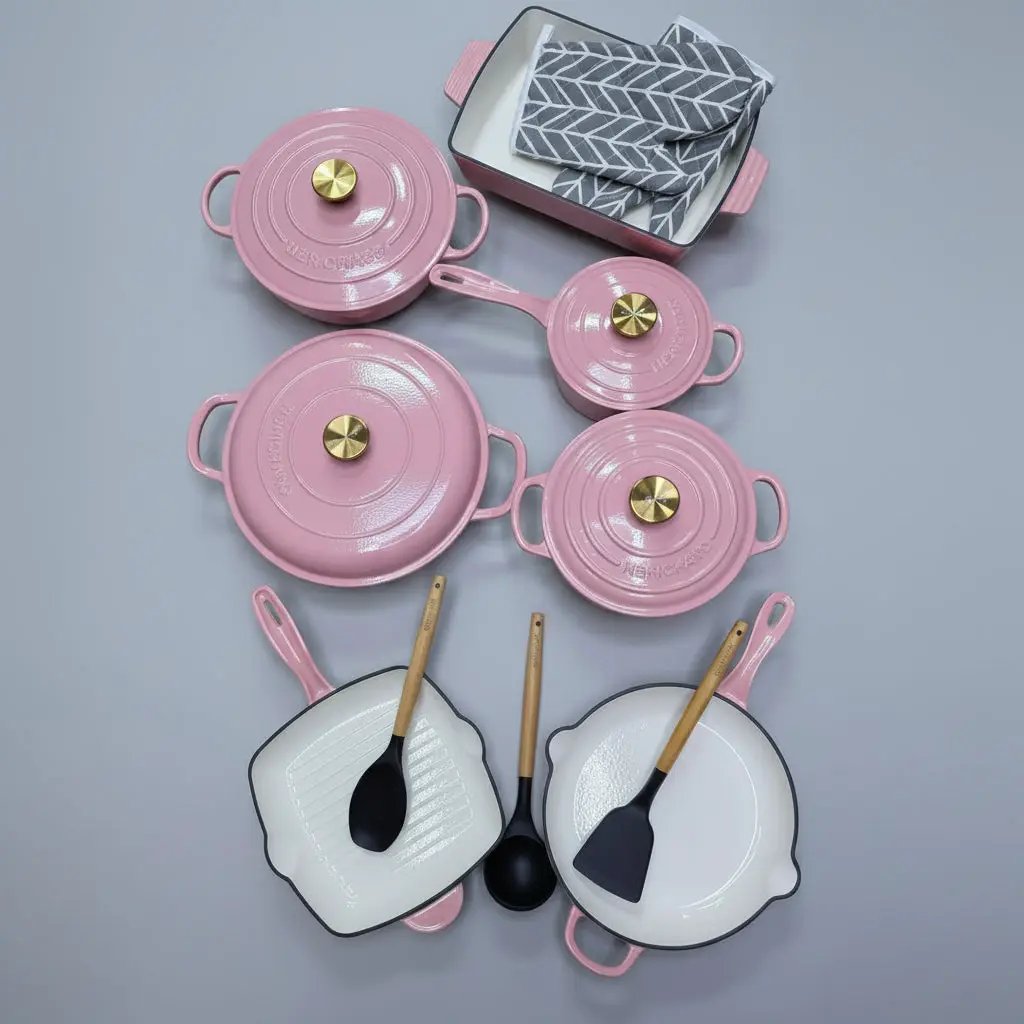 12 Pcs Enamel Cast Iron Cooking Pot Set Cookware Cookware & Bakeware Combo Sets