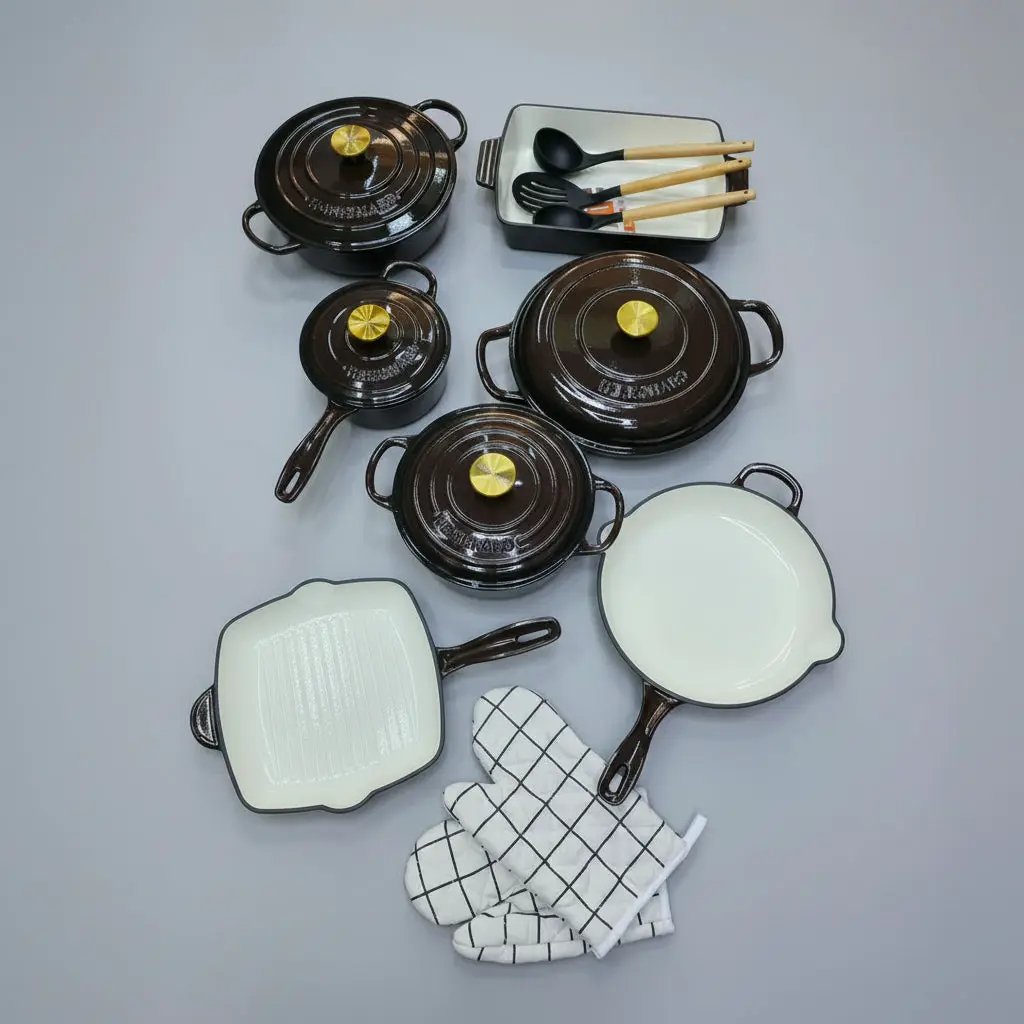 12 Pcs Enamel Cast Iron Cooking Pot Set Cookware Cookware & Bakeware Combo Sets