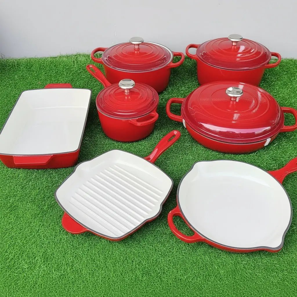 12 Pcs Enamel Cast Iron Cooking Pot Set Cookware Cookware & Bakeware Combo Sets