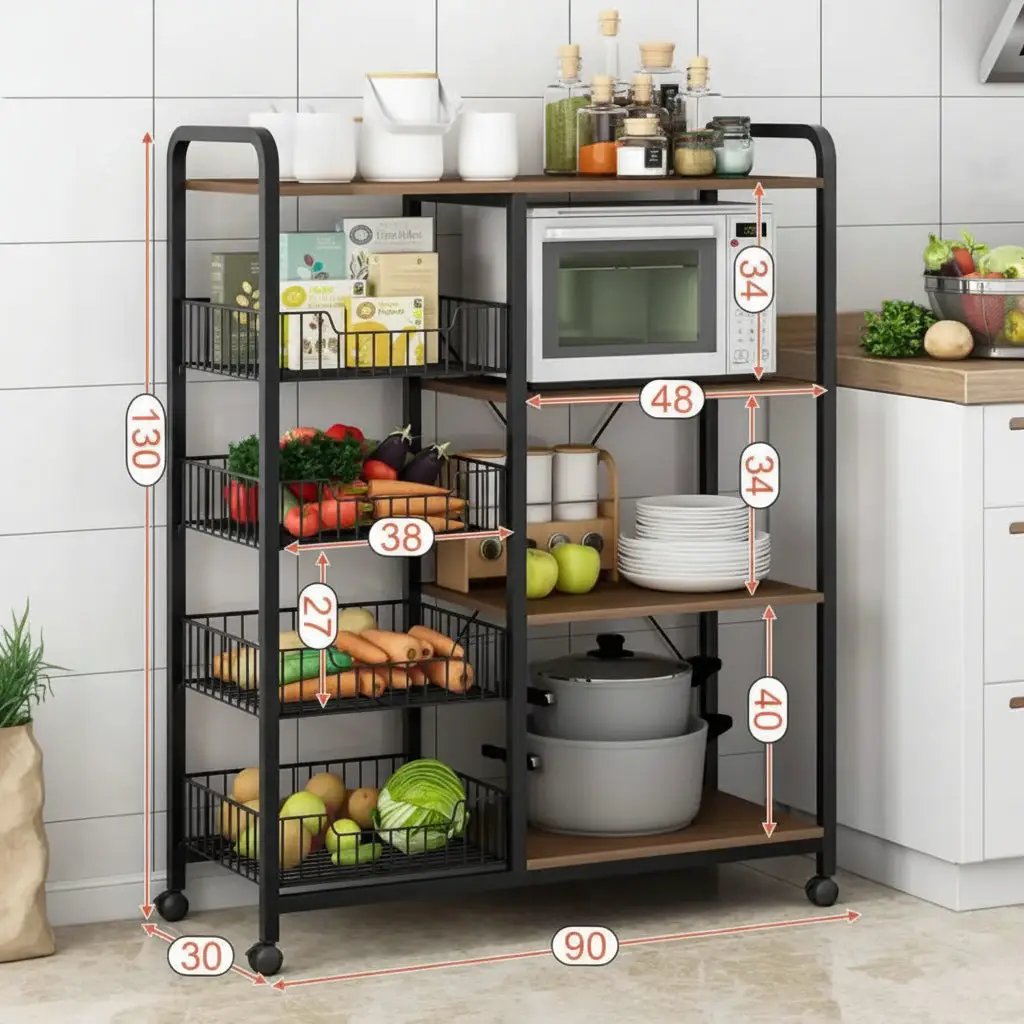 Metallic Kitchen Rack with Lockable Wheels Kitchen & Storage Carts