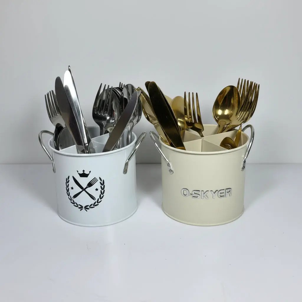 Partitioned Alloy Cutlery Holder Flatware Trays