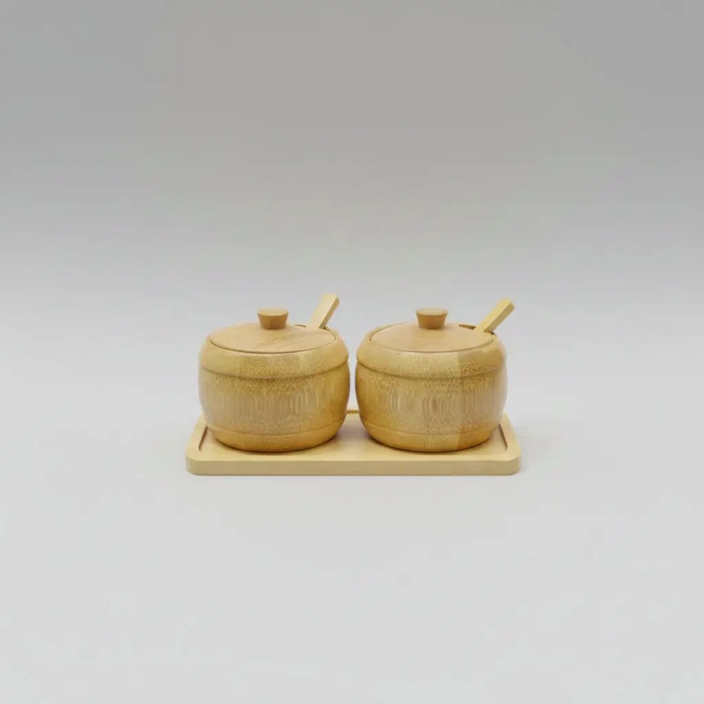3-Piece Bamboo Condiment Jar Set with Tray Kitchen & Dining Food Storage Containers