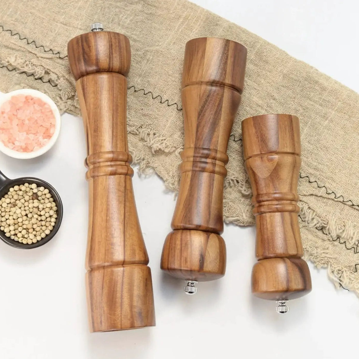 Acacia Wood Salt & Pepper Grinder Mills Set Kitchen & Dining Spice Grinders