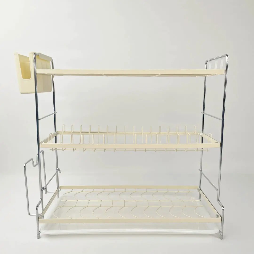 3-Tier Dish Rack with Drip Tray & Side Hooks Kitchen & Dining Dish Racks