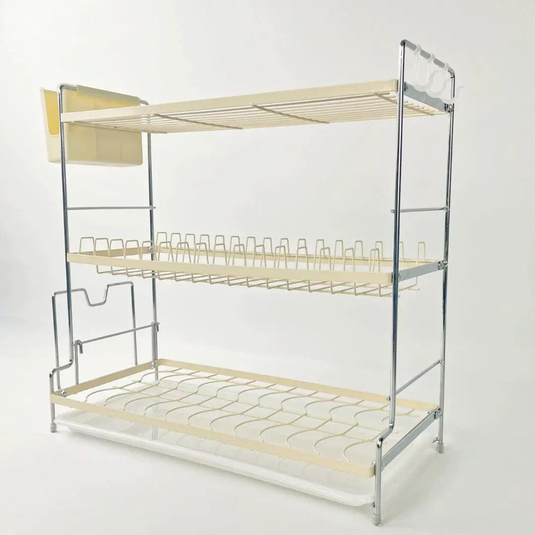 3-Tier Dish Rack with Drip Tray & Side Hooks Kitchen & Dining Dish Racks