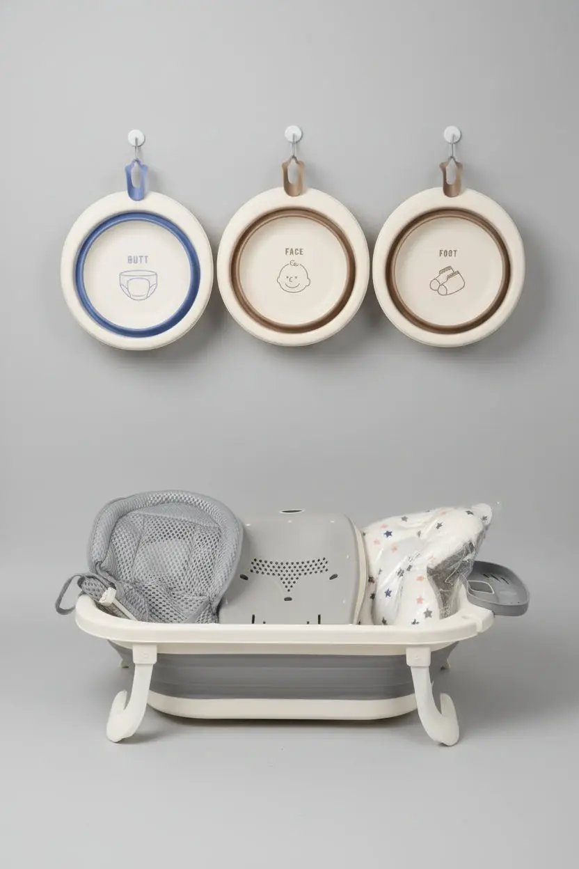 Foldable Baby Bathtub Set with Inbuilt Thermometer Bathtubs
