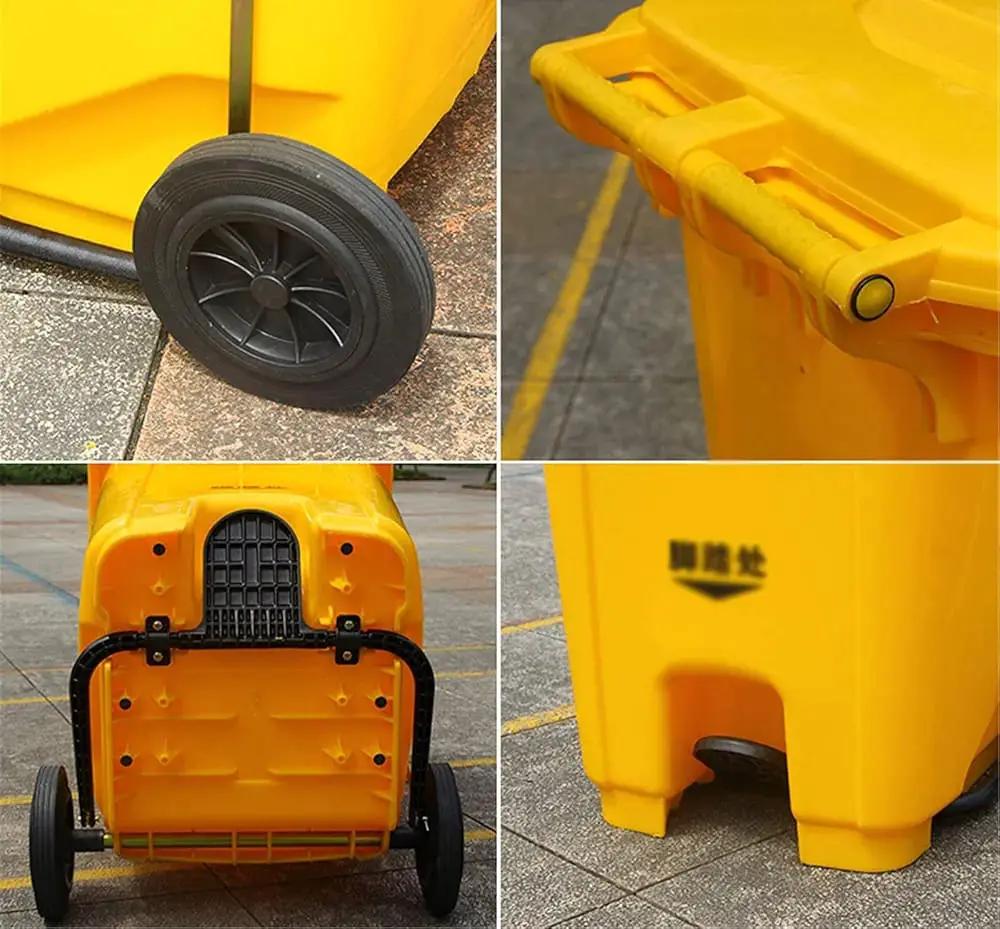 Yellow Dustbin with Wheels & Pedal Home & Outdoor Trash Cans