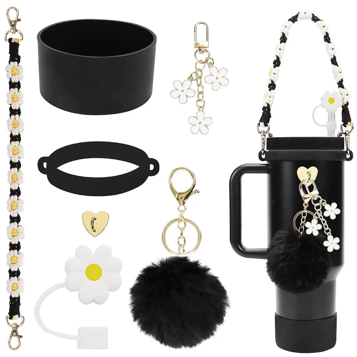 5-Piece Stanley Cup Accessories Set with Pompom & Pearl Kitchen & Dining Drink Sleeves