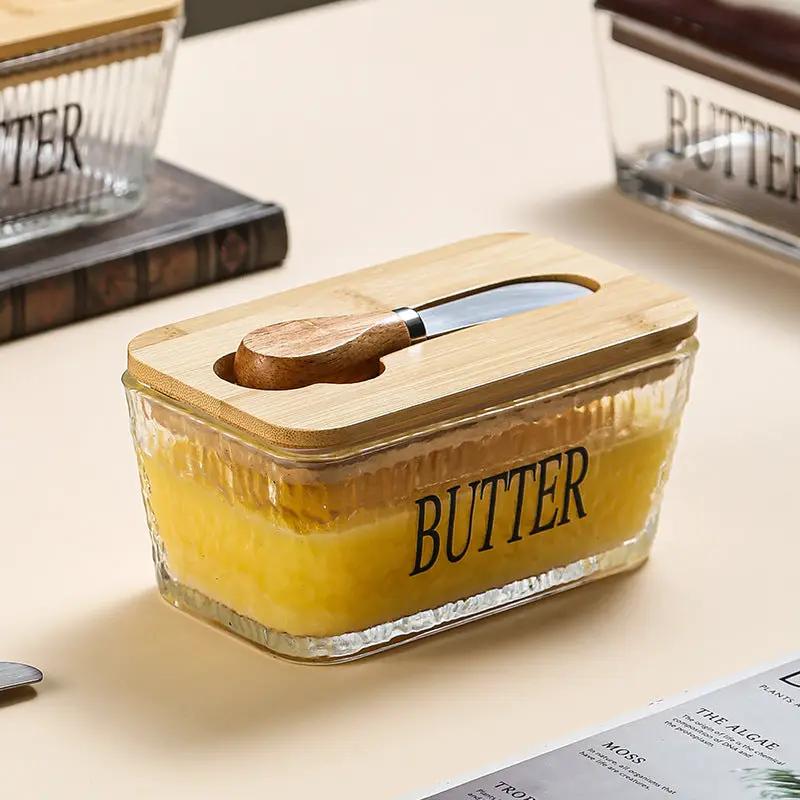 Glass Butter Tin with Bamboo Lid Kitchen Storage Butter Dishes