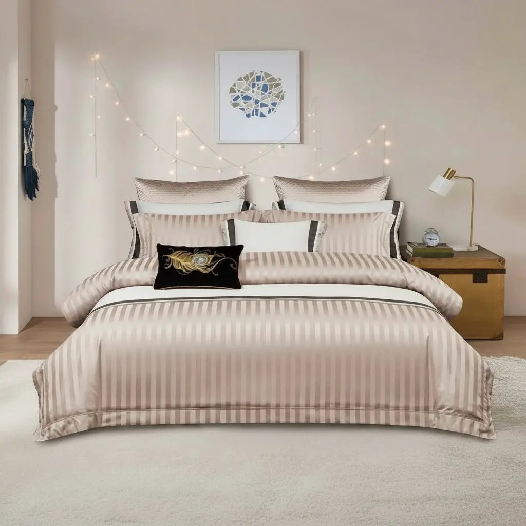 Luxury Cotton Satin Striped Duvet Cover Set Bedding Duvet Covers