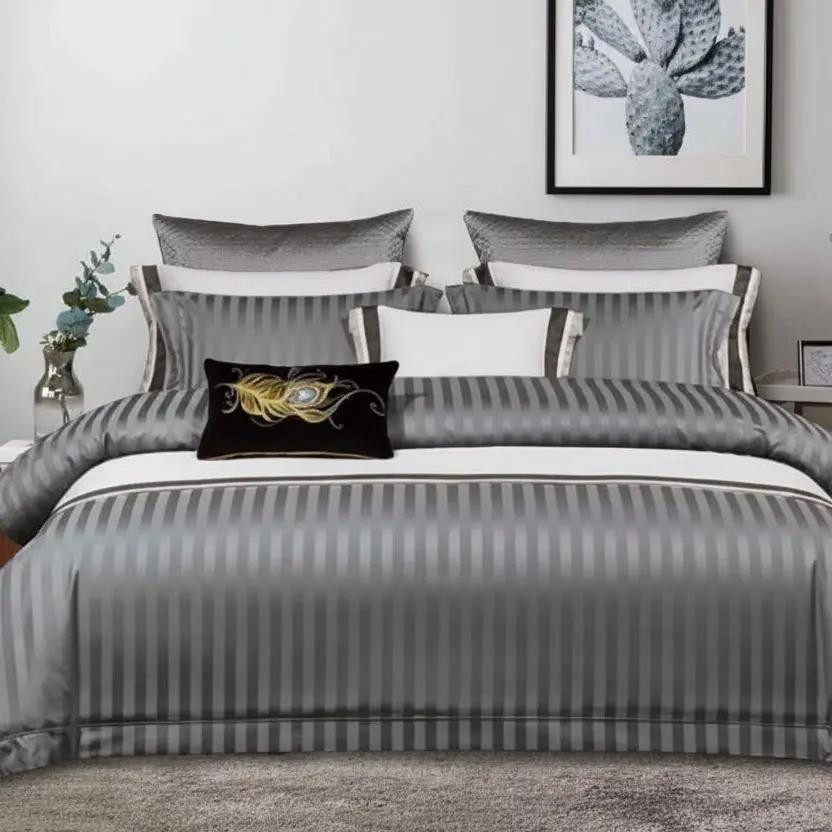 Luxury Cotton Satin Striped Duvet Cover Set Bedding Duvet Covers