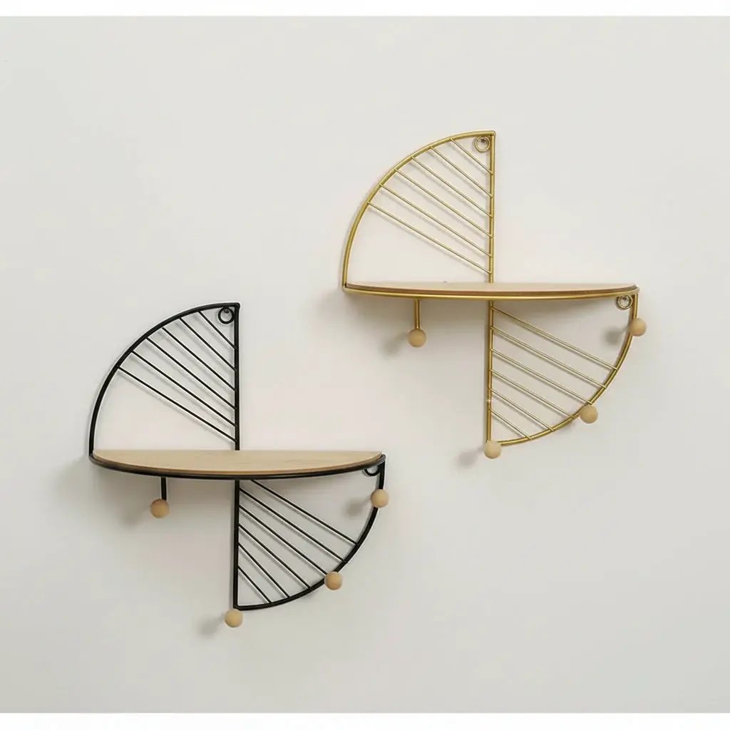 Nordic Geometric Wood & Metal Floating Wall Shelf Home Decor Floating Wall Shelves & Ledges